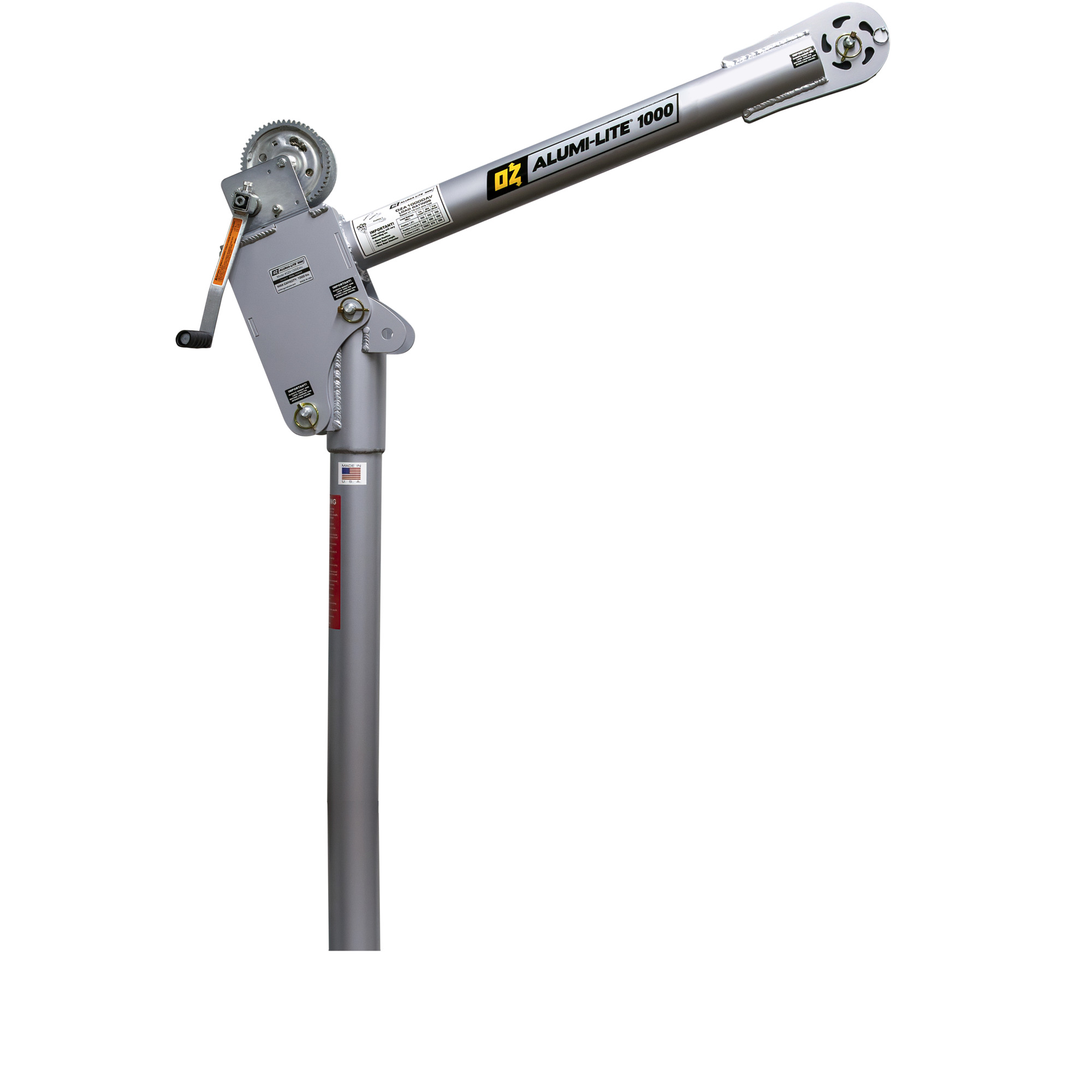 OZ Lifting Products, 1000 lb Alumi-Lite davit crane with brake winch, Max. Capacity 1000 lb, Max. Lift 75 ft, Model# OZA1000DAV-HND2